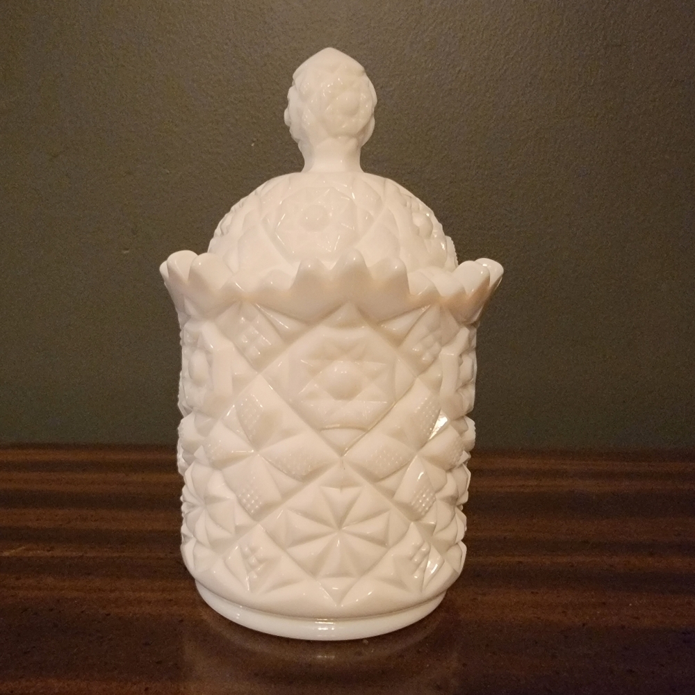 Vintage White Milk Glass Covered Jar
